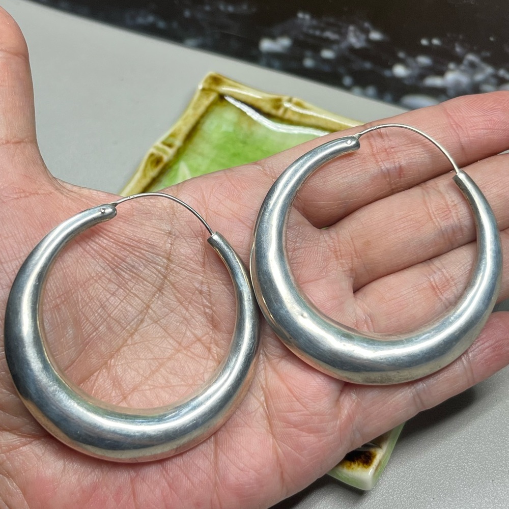 Sterling silver hollow hoop earrings